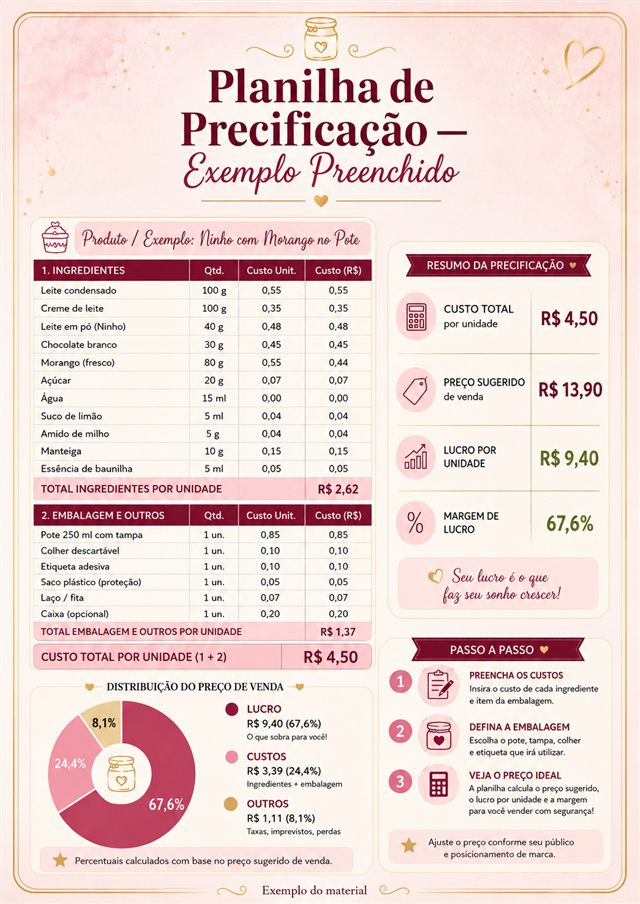 Planilha de Precificação preenchida